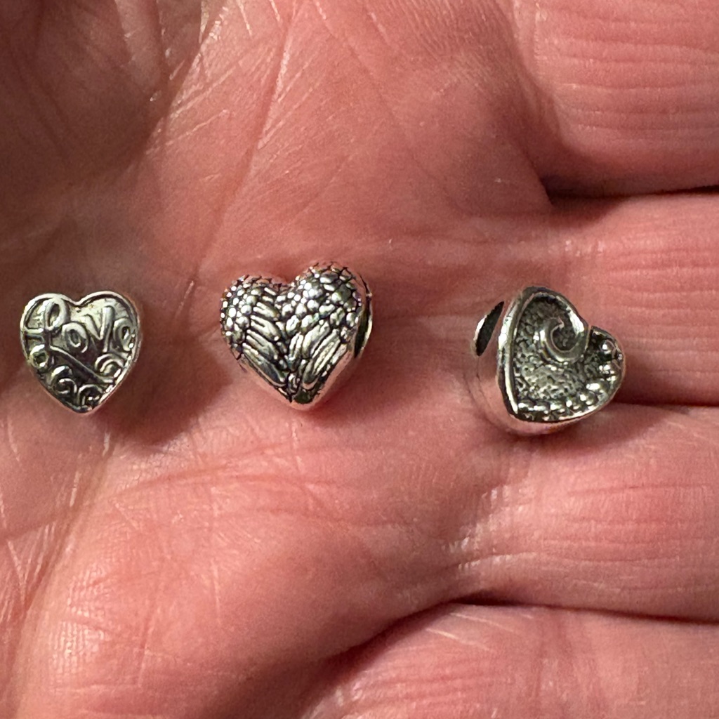 Charms-For Bracelet (3) Heart Charms Silver Tone Charms, Zinc Alloyed Charms